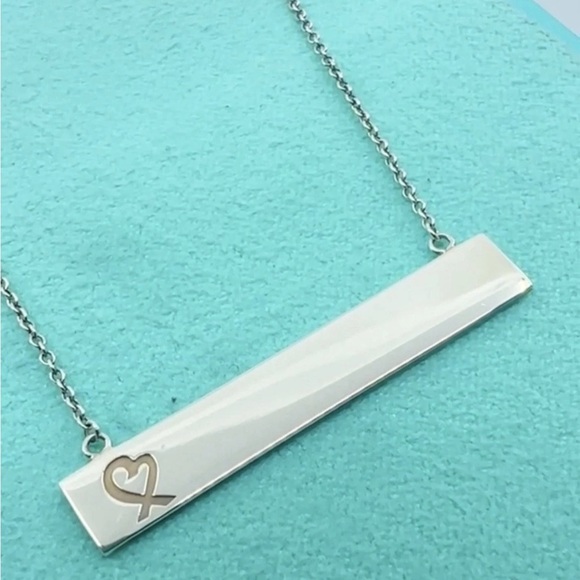 Tiffany & Co. 925 Sterling Silver Loving Heart Bar Necklace 18" w/pouch ✨EUC✨ - Picture 2 of 5